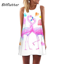 Load image into Gallery viewer, BHflutter Chiffon White Dress Women 2019 New Arrival Casual Flamingo Print Summer Dress Sleeveless Sexy Beach Dresses sukienki