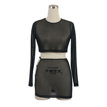 Load image into Gallery viewer, BKLD Sexy Sheer Mesh Club 2 Two Pieces Sets Women 2019 Summer Outfits See Through Long Sleeve Crop Tops+Bodycon Party Mini Skirt
