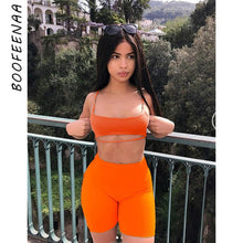 Load image into Gallery viewer, BOOFEENAA Sexy Short Two Piece Set Crop Tops and Biker Shorts Grey Black Bodycon Matching Sets Summer Clothes for Women C83-I71