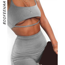 Load image into Gallery viewer, BOOFEENAA Sexy Short Two Piece Set Crop Tops and Biker Shorts Grey Black Bodycon Matching Sets Summer Clothes for Women C83-I71