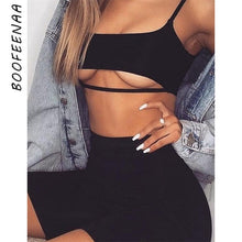 Load image into Gallery viewer, BOOFEENAA Sexy Short Two Piece Set Crop Tops and Biker Shorts Grey Black Bodycon Matching Sets Summer Clothes for Women C83-I71