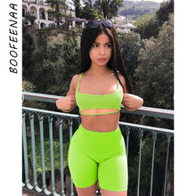 Load image into Gallery viewer, BOOFEENAA Sexy Short Two Piece Set Crop Tops and Biker Shorts Grey Black Bodycon Matching Sets Summer Clothes for Women C83-I71