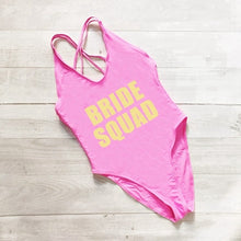 Load image into Gallery viewer, BRIDE SQUAD Women One Piece Swimsuit High Cut team bride swimwear Bathing Suit Black Monokini Bodysuit Beachwear Maillot De Bain