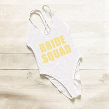 Load image into Gallery viewer, BRIDE SQUAD Women One Piece Swimsuit High Cut team bride swimwear Bathing Suit Black Monokini Bodysuit Beachwear Maillot De Bain