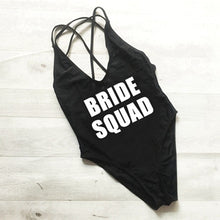 Load image into Gallery viewer, BRIDE SQUAD Women One Piece Swimsuit High Cut team bride swimwear Bathing Suit Black Monokini Bodysuit Beachwear Maillot De Bain