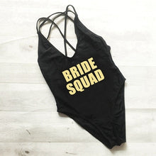 Load image into Gallery viewer, BRIDE SQUAD Women One Piece Swimsuit High Cut team bride swimwear Bathing Suit Black Monokini Bodysuit Beachwear Maillot De Bain