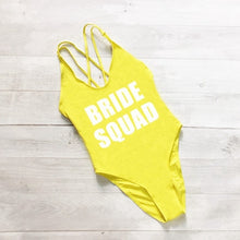 Load image into Gallery viewer, BRIDE SQUAD Women One Piece Swimsuit High Cut team bride swimwear Bathing Suit Black Monokini Bodysuit Beachwear Maillot De Bain