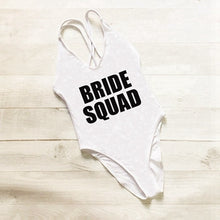 Load image into Gallery viewer, BRIDE SQUAD Women One Piece Swimsuit High Cut team bride swimwear Bathing Suit Black Monokini Bodysuit Beachwear Maillot De Bain