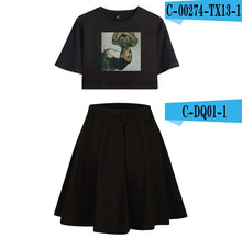 Load image into Gallery viewer, BTS 2019 New Ariana Grande Summer  Women Harajuku Two Pieces Sets Sexy Short Skirt And T-shirts Clothes Hot Sale Kpops Plus Size