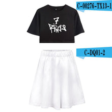 Load image into Gallery viewer, BTS 2019 New Ariana Grande Summer  Women Harajuku Two Pieces Sets Sexy Short Skirt And T-shirts Clothes Hot Sale Kpops Plus Size