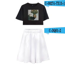 Load image into Gallery viewer, BTS 2019 New Ariana Grande Summer  Women Harajuku Two Pieces Sets Sexy Short Skirt And T-shirts Clothes Hot Sale Kpops Plus Size