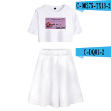 Load image into Gallery viewer, BTS 2019 New Ariana Grande Summer  Women Harajuku Two Pieces Sets Sexy Short Skirt And T-shirts Clothes Hot Sale Kpops Plus Size