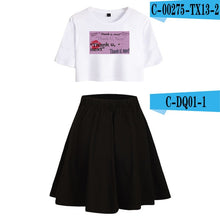Load image into Gallery viewer, BTS 2019 New Ariana Grande Summer  Women Harajuku Two Pieces Sets Sexy Short Skirt And T-shirts Clothes Hot Sale Kpops Plus Size