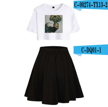 Load image into Gallery viewer, BTS 2019 New Ariana Grande Summer  Women Harajuku Two Pieces Sets Sexy Short Skirt And T-shirts Clothes Hot Sale Kpops Plus Size