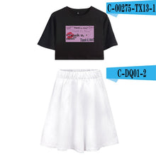 Load image into Gallery viewer, BTS 2019 New Ariana Grande Summer  Women Harajuku Two Pieces Sets Sexy Short Skirt And T-shirts Clothes Hot Sale Kpops Plus Size