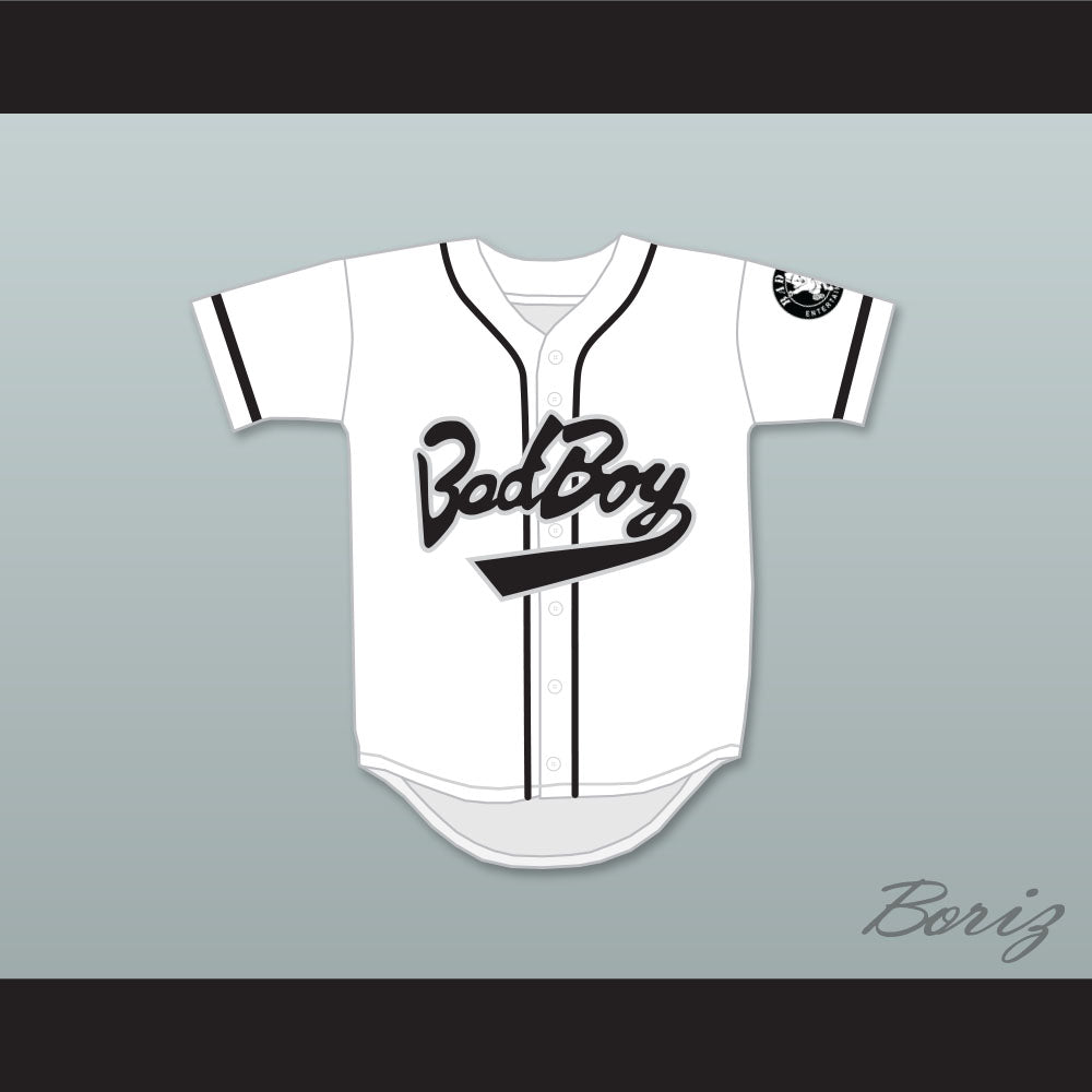 Biggie Smalls 10 Bad Boy White Baseball Jersey with 20 Years Patch