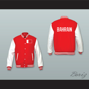 Bahrain Red Wool and White Lab Leather Varsity Letterman Jacket