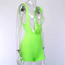 Load image into Gallery viewer, Bangniweigou Backless suspenders playsuit Solid Biker Overalls Women Sports Fitness Skinny Short Jumpsuit Neon Streetwear