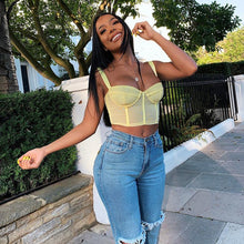 Load image into Gallery viewer, Bangniweigou Boob Push Up Camisole Mint Color Sexy Square Collar Sleeveless Bandage Crop Top Yellow Tank Vest Summer Clubwear