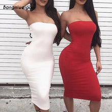 Load image into Gallery viewer, Bangniweigou Sexy Off Shoulder Tube Dress Summer Women Black White Basic Bodycon Sundress Strapless Stretchy Bandage Robe Femme