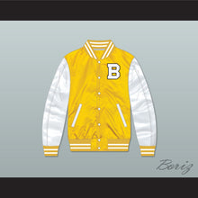 Load image into Gallery viewer, Bannon High School Yellow/ White Varsity Letterman Satin Bomber Jacket