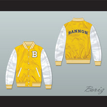 Load image into Gallery viewer, Bannon High School Yellow/ White Varsity Letterman Satin Bomber Jacket