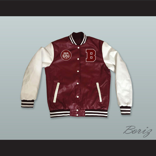 Bayside High School Tigers Maroon and White Lab Leather Varsity Letterman Jacket