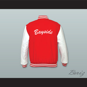 Bayside Tigers High School Red Wool and White Lab Leather Varsity Letterman Jacket