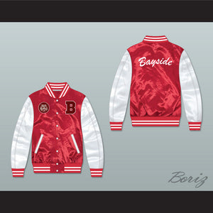 Bayside Tigers Red/ White Varsity Letterman Satin Bomber Jacket