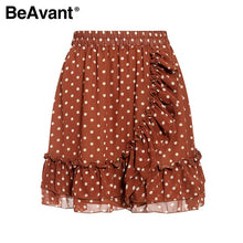Load image into Gallery viewer, BeAvant Boho summer pleated mini skirts womens High waist polka dot short skirt pink A line floral printed ruffle chiffon skirts