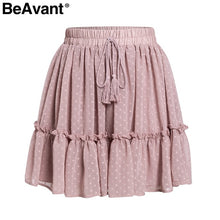 Load image into Gallery viewer, BeAvant Boho summer pleated mini skirts womens High waist polka dot short skirt pink A line floral printed ruffle chiffon skirts