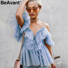 Load image into Gallery viewer, BeAvant Off shoulder womens tops and blouses summer 2019 Backless sexy peplum top female Vintage ruffle mesh blouse shirt blusas