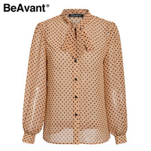 Load image into Gallery viewer, BeAvant Polka Dot Ladies OL Blouses Spring Long Sleeve Neck Tie Chiffon Blouse Shirts Elegant Women 2020 Casual Blusa Tops Chic