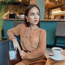 Load image into Gallery viewer, BeAvant Polka Dot Ladies OL Blouses Spring Long Sleeve Neck Tie Chiffon Blouse Shirts Elegant Women 2020 Casual Blusa Tops Chic
