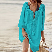Load image into Gallery viewer, Beach Cover up Cotton Kaftan Pareos de Playa Mujer Beach wear Sarong cover up Beach Woman Pocket Bikini Cover up Tunics
