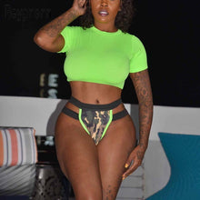 Load image into Gallery viewer, Beyprern Fashion Neon Green Army Triangle Beach Sets Summer Womens High Waisted Camouflage Beach Suits Two Pieces Wholesale