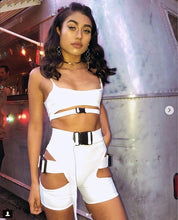 Load image into Gallery viewer, Beyprern Hot Girl Cut Out  Neon Green Buckle Shorts Set Women Tight Buckle Festival Suits Two Piece Night Out Outfits Clubwears