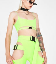 Load image into Gallery viewer, Beyprern Hot Girl Cut Out  Neon Green Buckle Shorts Set Women Tight Buckle Festival Suits Two Piece Night Out Outfits Clubwears