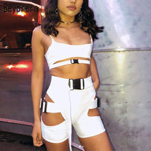 Load image into Gallery viewer, Beyprern Hot Girl Cut Out  Neon Green Buckle Shorts Set Women Tight Buckle Festival Suits Two Piece Night Out Outfits Clubwears