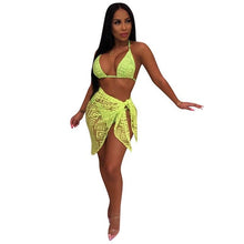 Load image into Gallery viewer, Beyprern Sexy See Through Neon Florence's Beach Set Three Piece Outwears Fashion Tie Front Mesh Beach Suits Beach Wear Wholesale