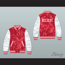 Load image into Gallery viewer, Justin Bieber Believe Red/ White Varsity Letterman Satin Bomber Jacket