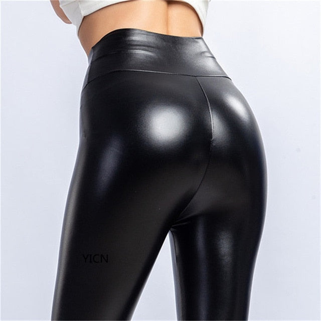 Black Summer PU Leather Pants Women High Waist Skinny Push Up Leggings Sexy Elastic Trousers Stretch Plus Size Leggings