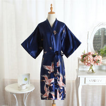 Load image into Gallery viewer, Black Women Kimono Robe Satin Material Soft Bathrobe Gown Nightgown Summer Short Casual Sleepwear High-end Wedding Robe