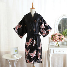 Load image into Gallery viewer, Black Women Kimono Robe Satin Material Soft Bathrobe Gown Nightgown Summer Short Casual Sleepwear High-end Wedding Robe