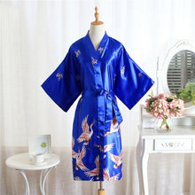 Load image into Gallery viewer, Black Women Kimono Robe Satin Material Soft Bathrobe Gown Nightgown Summer Short Casual Sleepwear High-end Wedding Robe