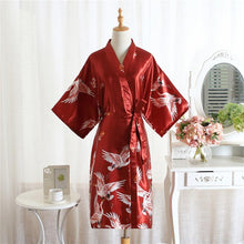 Load image into Gallery viewer, Black Women Kimono Robe Satin Material Soft Bathrobe Gown Nightgown Summer Short Casual Sleepwear High-end Wedding Robe