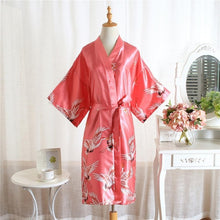 Load image into Gallery viewer, Black Women Kimono Robe Satin Material Soft Bathrobe Gown Nightgown Summer Short Casual Sleepwear High-end Wedding Robe