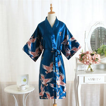 Load image into Gallery viewer, Black Women Kimono Robe Satin Material Soft Bathrobe Gown Nightgown Summer Short Casual Sleepwear High-end Wedding Robe