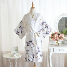 Load image into Gallery viewer, Black Women Kimono Robe Satin Material Soft Bathrobe Gown Nightgown Summer Short Casual Sleepwear High-end Wedding Robe