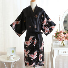 Load image into Gallery viewer, Black Women Kimono Robe Satin Material Soft Bathrobe Gown Nightgown Summer Short Casual Sleepwear High-end Wedding Robe